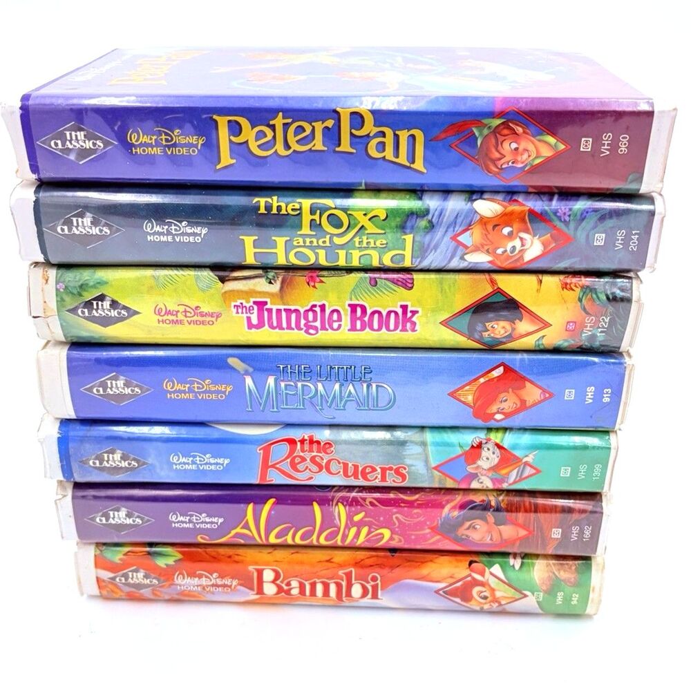 7 Disney Black Diamond VHS Tapes Cinderella Bambi Peter Pan Jungle Book Etc Lot